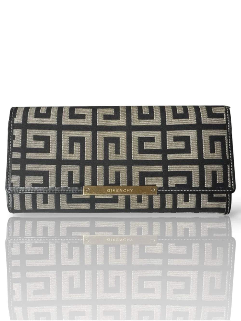 Givenchy Black & Beige Geometric Logo Continental Wallet